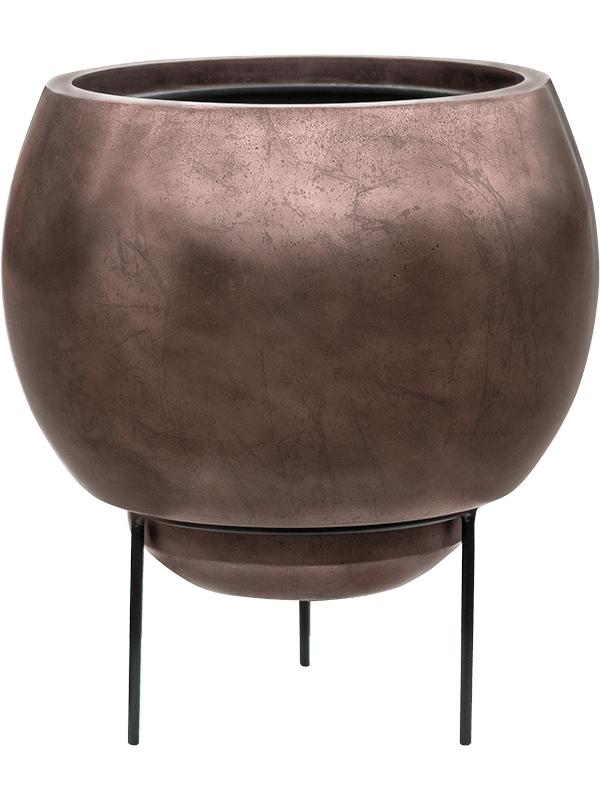 Кашпо Baq metallic silver leaf globe elevated matt coffee (с техническим горшком + foot) D34 H31 см