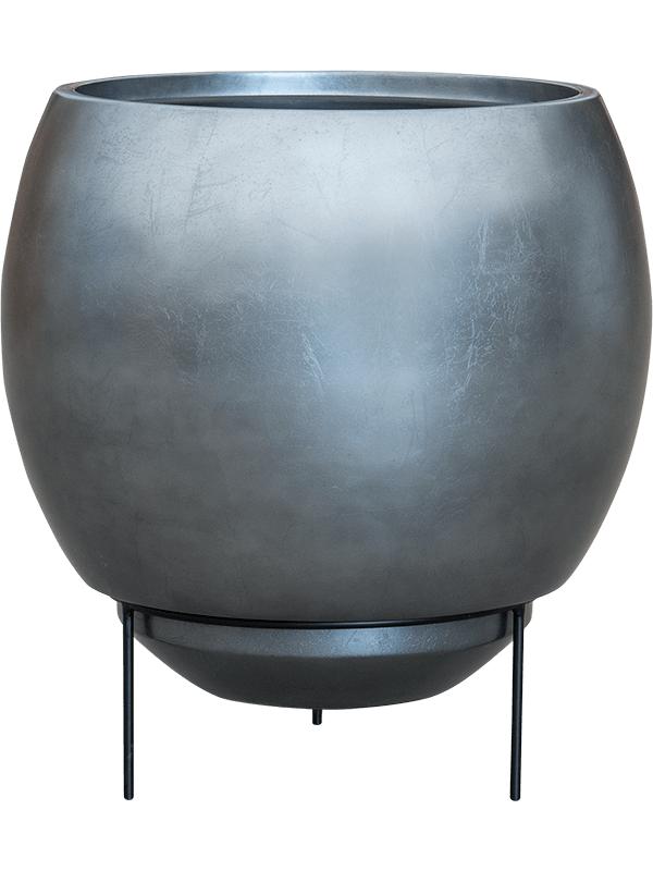 Кашпо Baq metallic silver leaf globe elevated matt silver blue (с техническим горшком + foot) D48 H45 см
